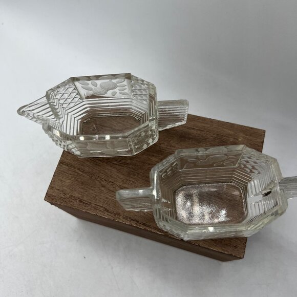 Art Deco Vintage Glass Etched Sugar Bowl Roses Floral Flowers - Picture 4 of 16
